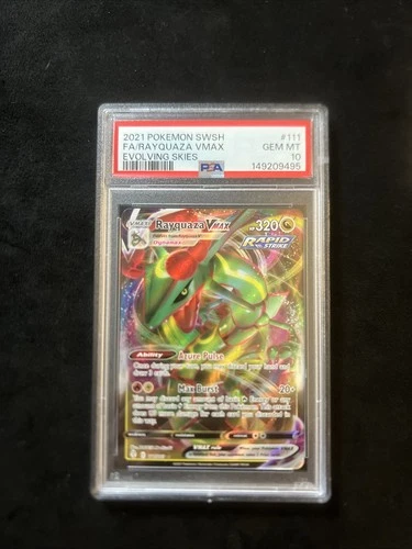 Pokémon TCG Evolving Skies Rayquaza VMAX Holo Full Art Card 111/203 PSA 10