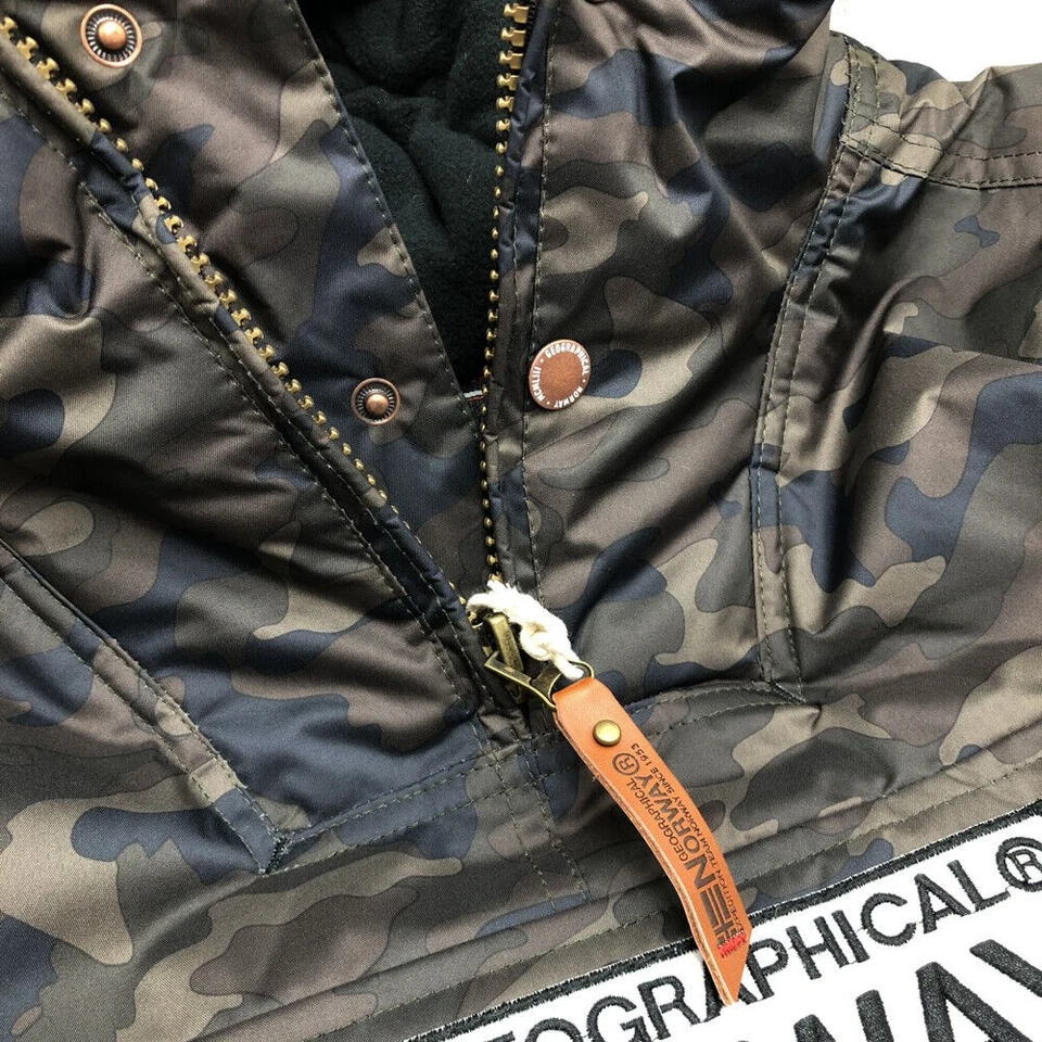 GEOGRAPHICAL NORWAY BARMAN CAMO KAKI ANORAK Coat Jacket Size S - Image 3 of 4