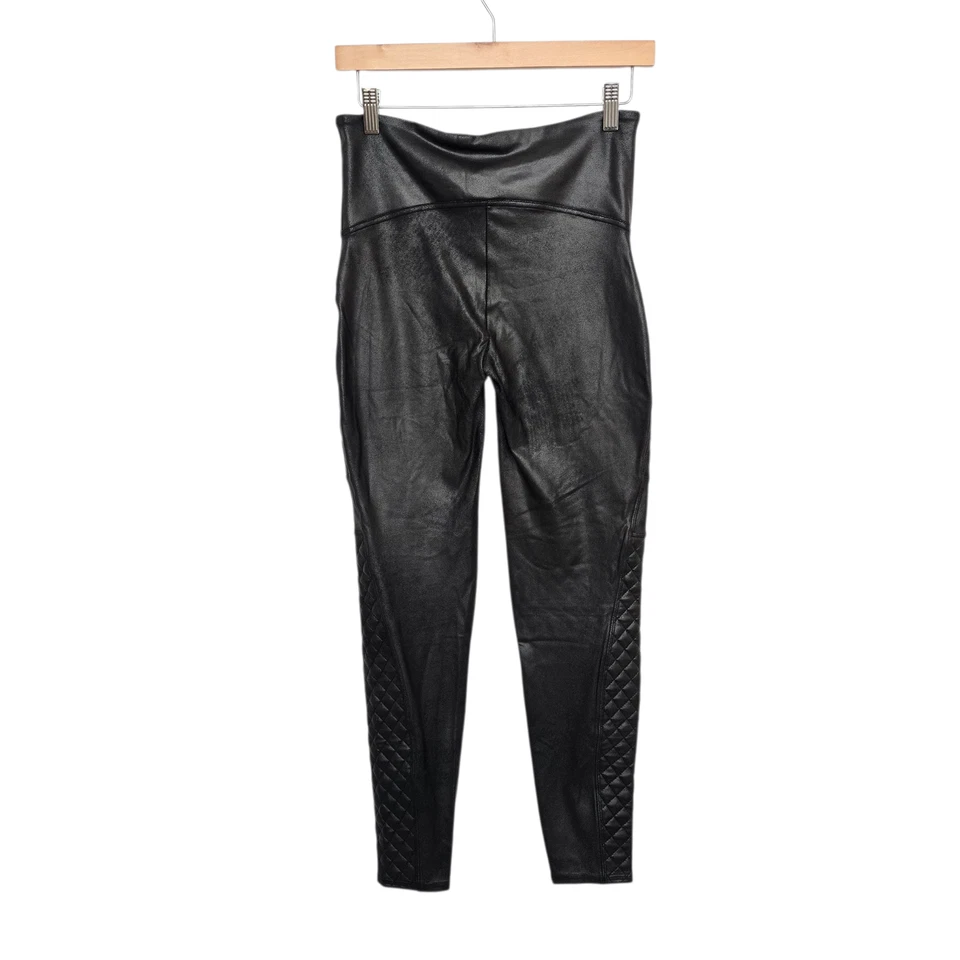 Spanx Pants Womens Large Faux Leather Moto Leggings High Rise Quilted Shaping - Image 2 of 4