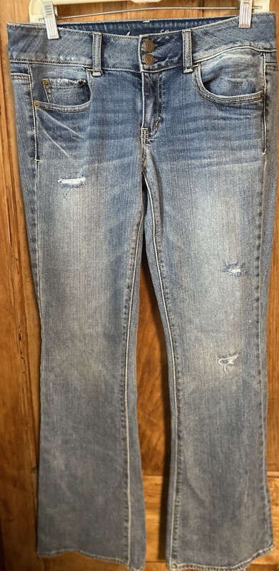 American Eagle Outfitters Flared Distressed Blue Denim Jeans Stretch 5-Pocket