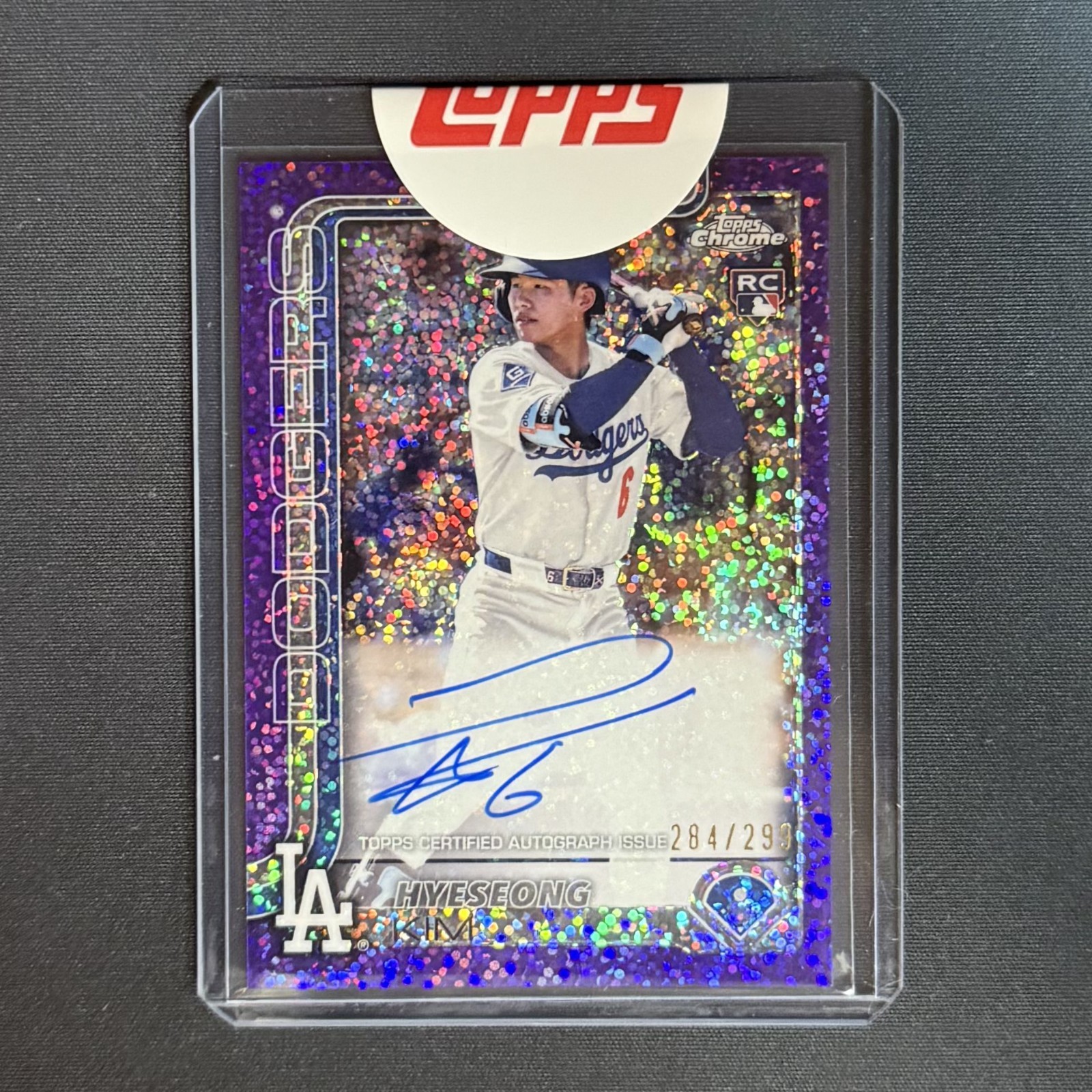 2025 Topps Chrome Hyeseong Kim Rookie Auto Purple Speckle /299 Rookie RC