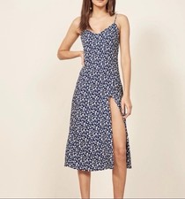 Reformation Juliette Midi Dress Women’s 4 Moray Blue Abstract Spot Tie Strap