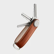 Orbitkey Premium Leather Slim Key Organizer, Carry 2-7 Keys,Cognac/Tan Stitching