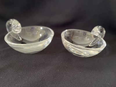 (2) Vintage Steuben Signed Heavy 5'' Crystal Glass Bowl with Snail Swirl Handle
