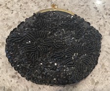 Vintage Black Beaded And Sequined Coin Purse