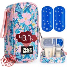 SUNMON Breast Milk Cooler Bag Pastel Flowers Temp Display