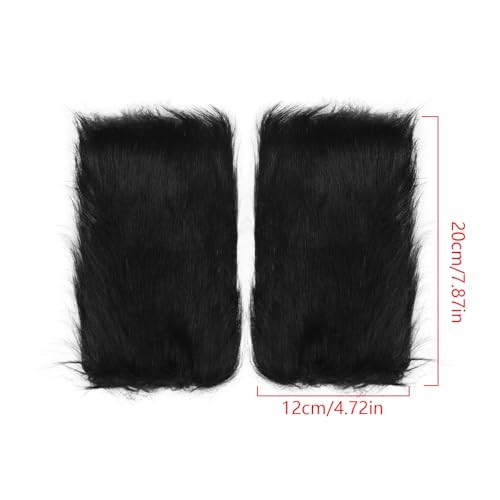  Faux Fur Arm Warmers Winter Knit Fingerless Hand Warmer Warm Fleece Black