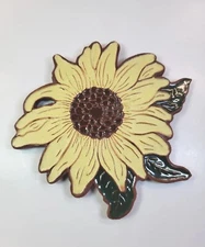 Studio Art Pottery Sunflower Tile Trivet  Coaster Wall Hanging Clay Art Signed