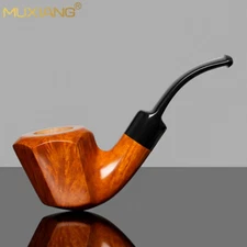 MUXIANG Smooth Freehand Pipe Handmade Briar Wooden Tobacco Pipe Vulcanite Stem