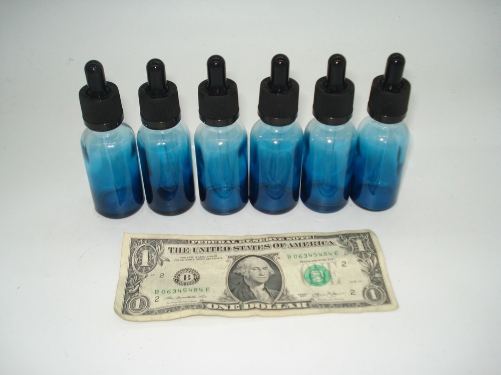 Case of 6   Essential Oils  1oz Faded Blue Glass Bottle Dropper 30ml With Cap