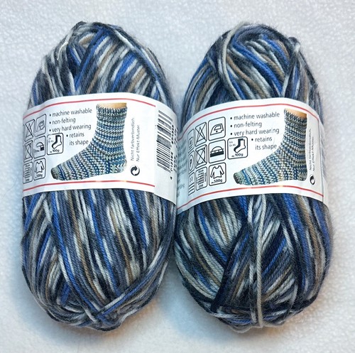 REGIA 2 madejas a juego azul marrón marfil 4 hilos jacquard calcetín hilo 75% lana nuevo - Imagen 5 de 5