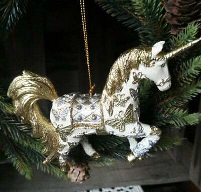 Einhorn Gold Creme Unicorn Glitzer Christbaumkugeln Glimmer Weihnacht Pferd 