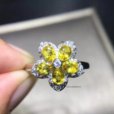 Beautiful Lemon Yellow Oval Cut Citrine With Clear White CZ Flower Design Ring