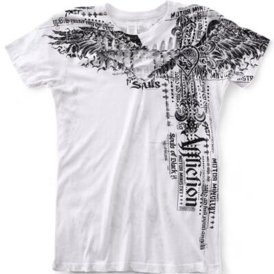 Womens Affliction Newport Outlaw White Studded Graphic Biker Y2K T-Shirt Top S-L