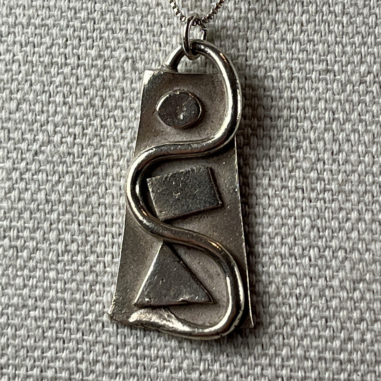 Sterling Silver Abstract Rectangle Pendant 18” Ne… - image 4