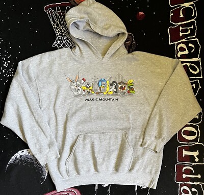 Rare Vintage Magic Mountain 6 Flags Looney Tunes Hoodie Jacket Sz Xl