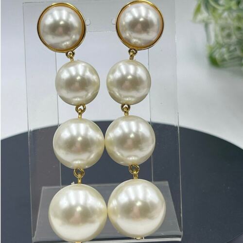 J.Crew White Faux Pearl Four Ball Drop Dangle Earrings