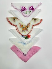 Vintage Colorful Floral Lot Of 6 Assorted Hanky Handkerchief Hankie Pink