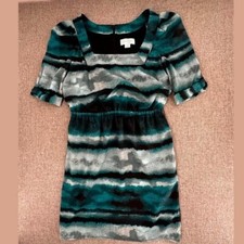 Jessica Simpson Dress Green Black Gray Square Neck Elastic Waist Lined Polyester