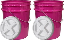 5 Gallon Food Grade Magenta Pink Buckets with Screw On Airtight Lid (Pack of 2)