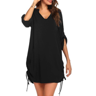 Robe haute qualité de plage à nouer avec cordon de serrage - couverture d’été décontractée pour femmes pour les vacances #A