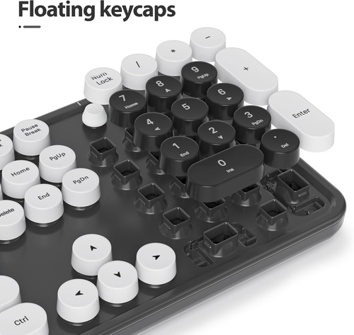 Owpkeenthy Retro Typewriter Cute Keyboard with Floating round Keys, Full Size Wi - Picture 2 of 12