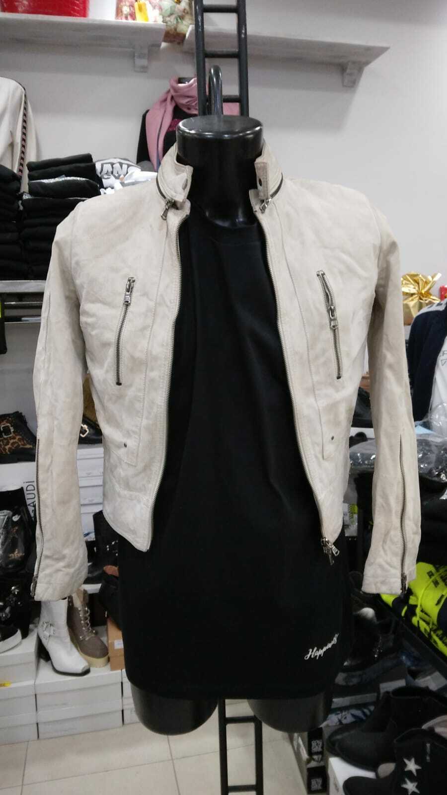Oviesse Womens Beige Leather Jacket Size 42 MON 975 LZ Stylish Outerwear