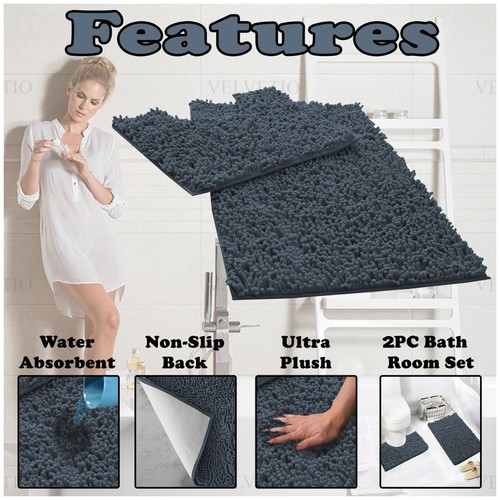 MEMORY LOOP BATH MAT SET PEDESTAL NON SLIP SUPER SOFT TOILET BATHROOM RUG 2PC - Picture 119 of 341
