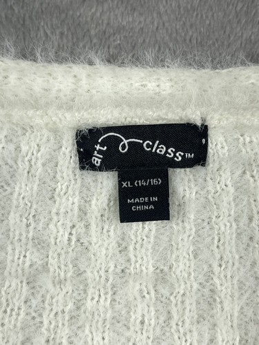 Art Class Cardigan Sweater Girls XL (14-16) White Button Up Cropped Preowned - Picture 3 of 8