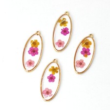 Clearance 8PCS Gold Tone Dried Daffodil Flower Resin Marquise Pendant GBY1129