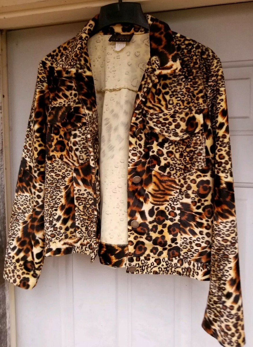 VTG David Paul New York Fashion Blazer Leopard Print Jacket Metal