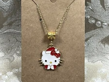 Sanrio Hello Kitty Santa Hat Christmas Gold Hello Kitty Pendant Necklace 18”