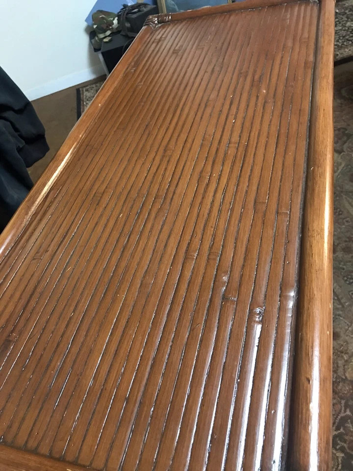 Cómoda vintage bohemia de bambú y ratán tejido Boho sunburst Foto 3 de 4