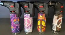 4 Pack Jumbo 4" Single Jet Flame Torch Gun Lighter Refillable Lockable PEACE