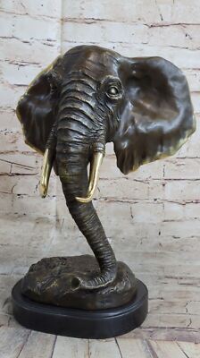 Striking Massive Elephant Head Bust Bronze Sculpture  Figurine Artwork