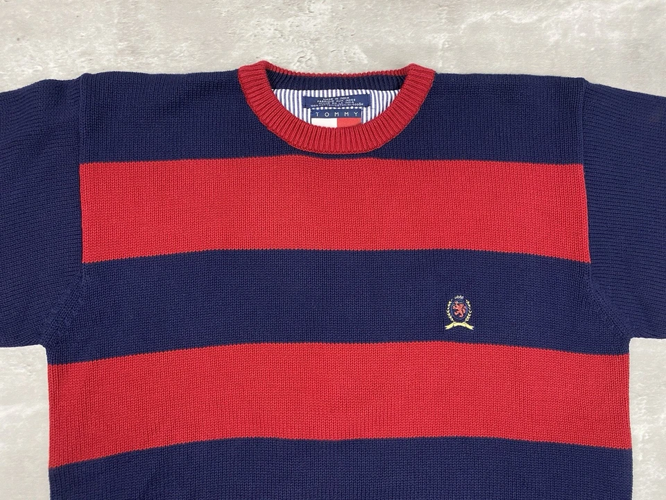 SUÉTER VINTAGE TOMMY HILFIGER PUNTO RAYAS L AÑOS 90 ROJO AZUL MARINO RAYAS BLOQUE DE COLOR Foto 2 de 4