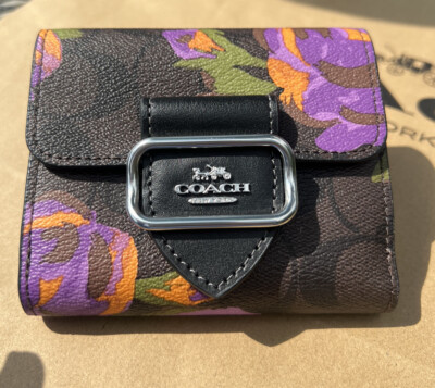 Coach Sm Morgan Wallet In Signature Canvas W/ Rose Print CL475