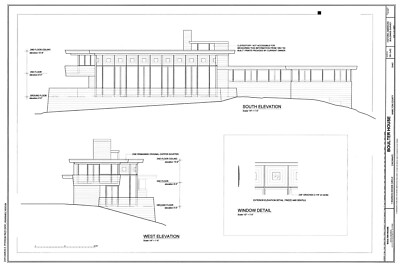 Frank Lloyd Wright Midcentury Modern Boulter home, architectural plans 4 bedroom