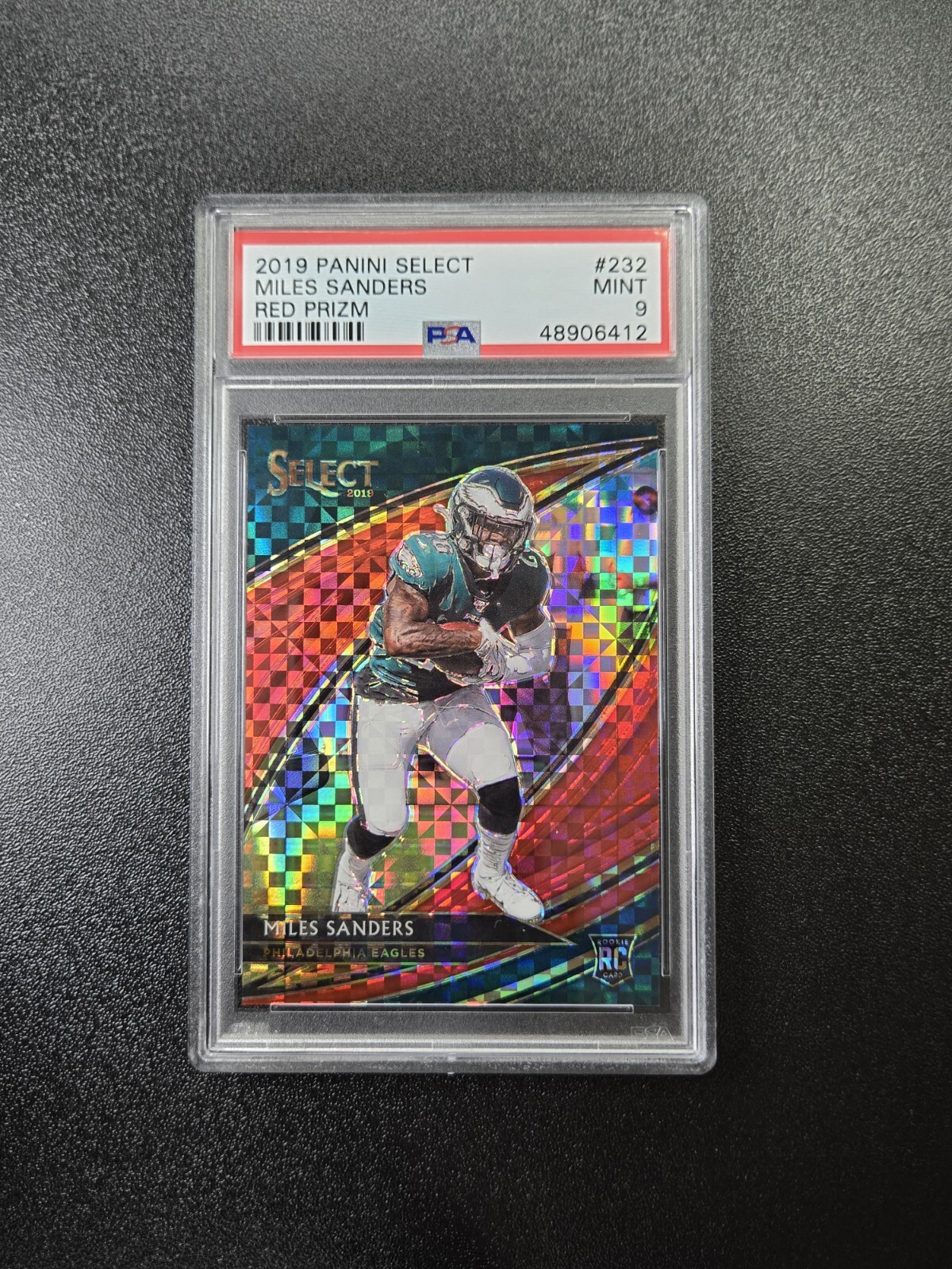 2019 Panini Select Red Prizm 21/49 Field Level #232 Miles Sanders PSA 9 Panthers