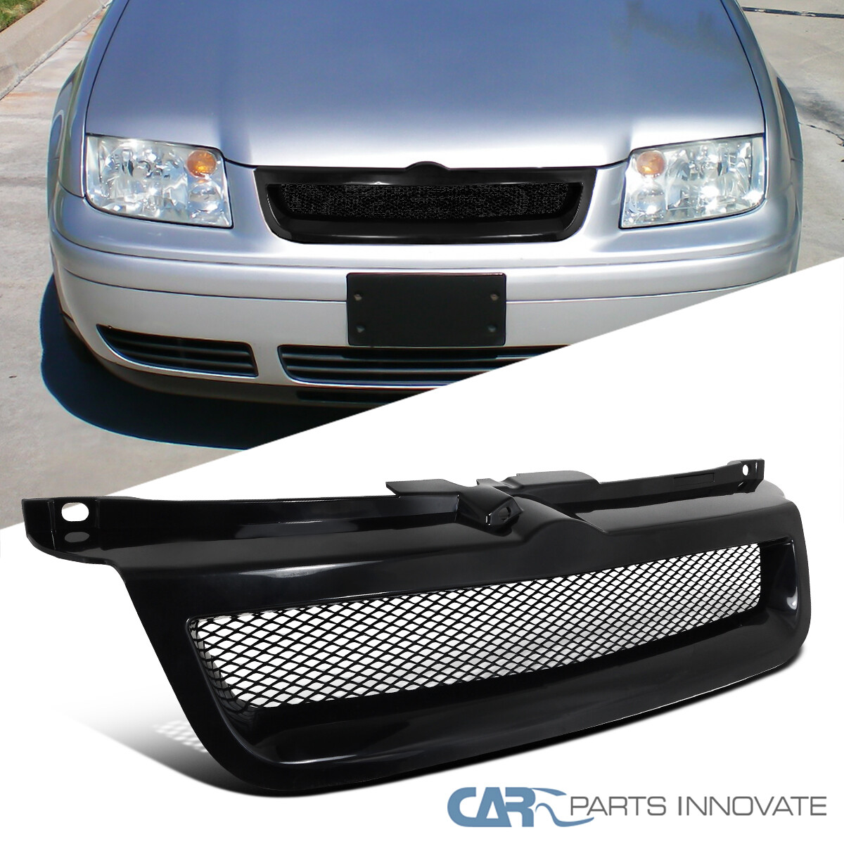 Fits VW 99-04 Jetta Bora Mk4 Mesh Black ABS Front Upper Hood Bumper Grille Grill
