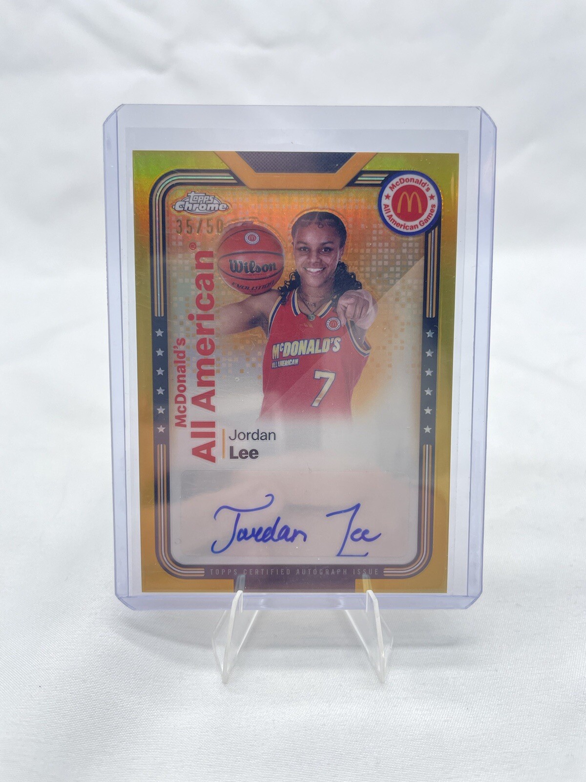 2024 TOPPS CHROME MCDONALDS JORDAN LEE #68 GOLD REFRACTOR AUTO 35/50 TEXAS