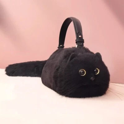 Generico Borsa piccola da donna con gatto in peluche - Graziosa borsa a forma di gatto, a tracolla in morbida peluche, a tracolla versatile | Accessorio per casual per tutti i giorni