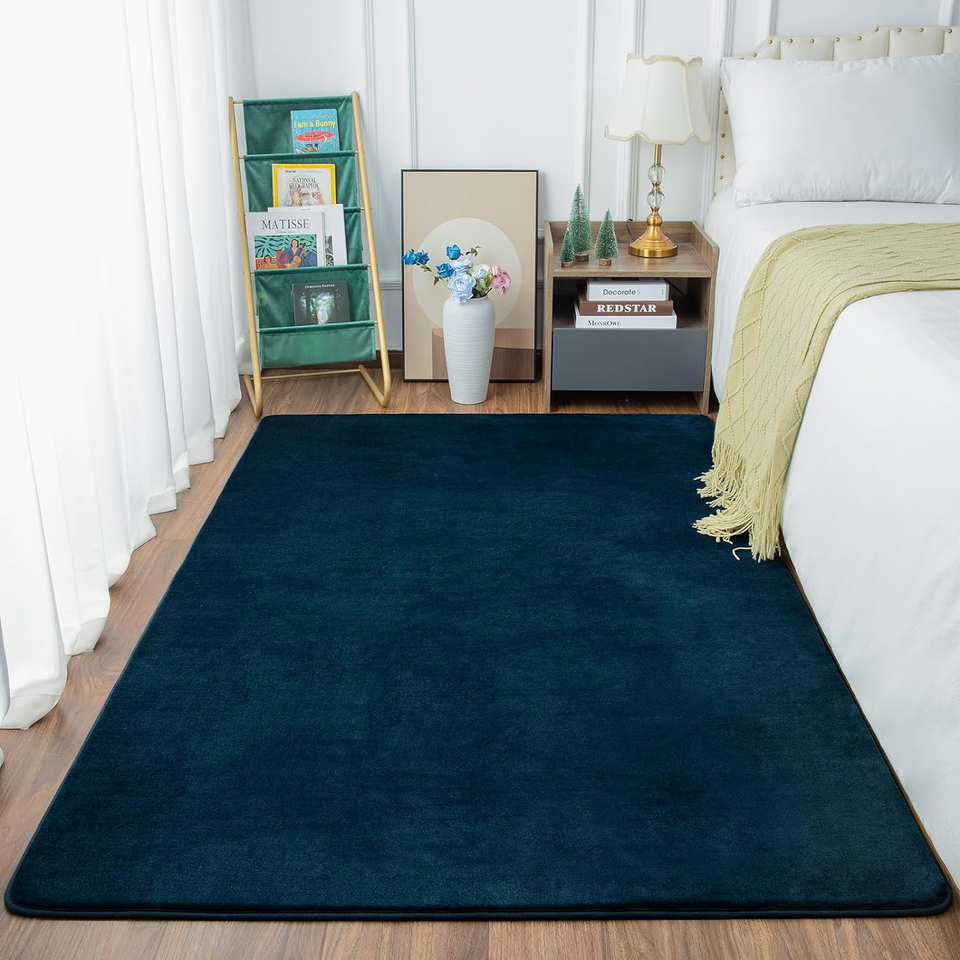 Washable Area Rug for Bedroom Living Room, 4X6 Feet Navy Blue Memory