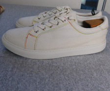BP Womens 10 Mens 8 Canvas Shoes Unisex White Red Stitched Lace Up Sneakers