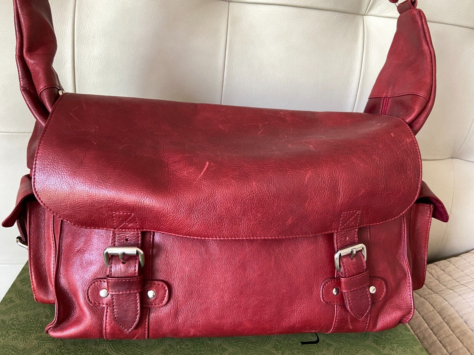 Henk Berg Red Leather Vintage Large Shoulder Trav… - image 1