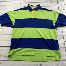VTG Tommy Hilfiger Short Sleeve Striped Polo Shirt Men's XL Blue Green