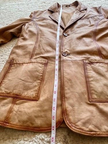 Bod & Christensen Leather Blazer Jacket Womens L Tan Single Button Pockets Y2K - Picture 15 of 20
