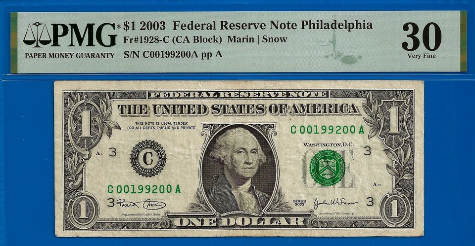 2003 $1 Federal Reserve Note PMG 30 - Birthday Year 00199200 - Image 2 of 3