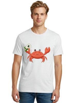 Crab-With-Flowers-2 Mens Graphic Tee, 100% Cotton, Casual Summer Wear