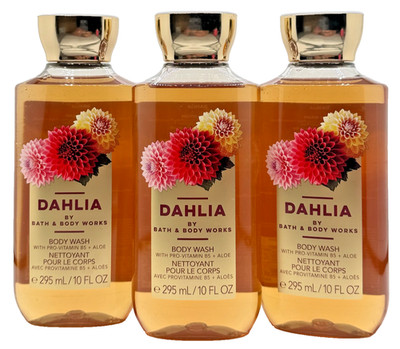 NEW Bath & Body Works Lot of 3 Bottles Dahlia Body Wash Shower Gel 10 oz